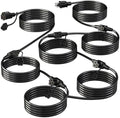 Eversimpleinc Black Outdoor Extension Cord with Multiple Outlets, (50FT 6 Outlets) Evenly Spaced with Weatherproof Cover, Ideal for Christmas Decoration Patio, 16AWG/3C SJTW, ETL Listed by EversimpleInc