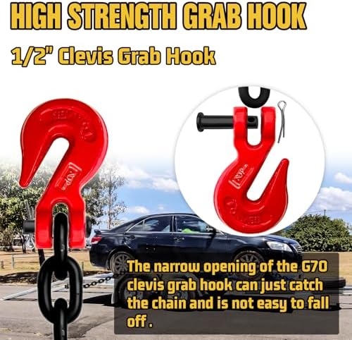 G80 Transport Binder Chain,10FT 1/2" Trailer Safety Chains with Grab Hooks, 12,000 Lbs Safe Working Load Heavy Duty Chain for Transporting,Towing,Logging Tie Down Binding Provides (Oiled Black) - Image 5