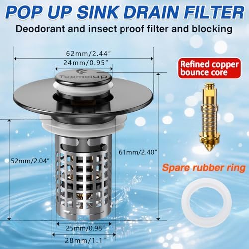 Bathroom Sink Drain Strainer, Pop-up Sink Drain Strainer with Removable Stainless Steel Strainer Basket Hair Catcher, Bathroom Sink Strainer for Bathroom Sink Stopper Replacement - Image 2