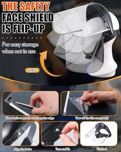 Shyyween 4 Pcs Safety Face Shield with 46.5" Waterproof Rubber Apron Set for Chemical Protector Work Grinding Cutting PC Full Impact Resistant Safety Mask for Men Cleaning Industrial Heavy Duty Work - Image 5