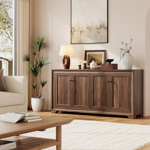 ONBRILL 60" Buffet Cabinet with Storage, 4 Doors & Adjustable Shelves Brown - Image 6