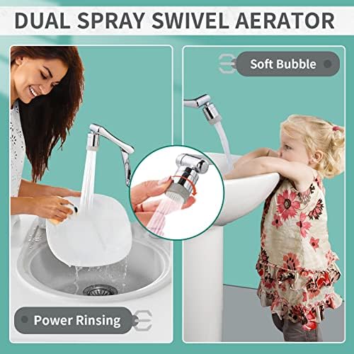 CECEFIN 1080°Rotating Faucet Extender Double Extension - Swivel Long Arm Robotic Faucet Aerator for Bathroom Kitchen Sink, Universal Spout Spray Attachment 2-Mode Outlet Face/Hair/Toddlers Hands Wash - Image 3