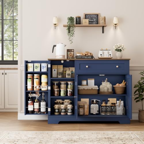 HOSTACK 41" W Kitchen Sideboard Buffet Cabinet, Small Coffee Bar, Blue - Image 6