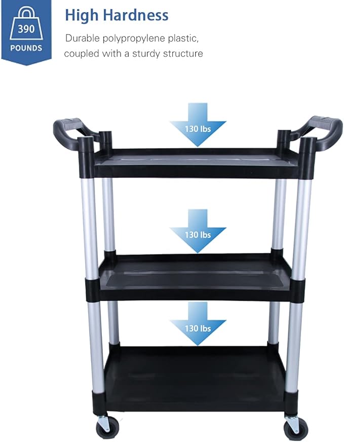 Plastic Utility Cart with Wheels Lockable, Heavy Duty Restaurant Cart, Service - Image 3