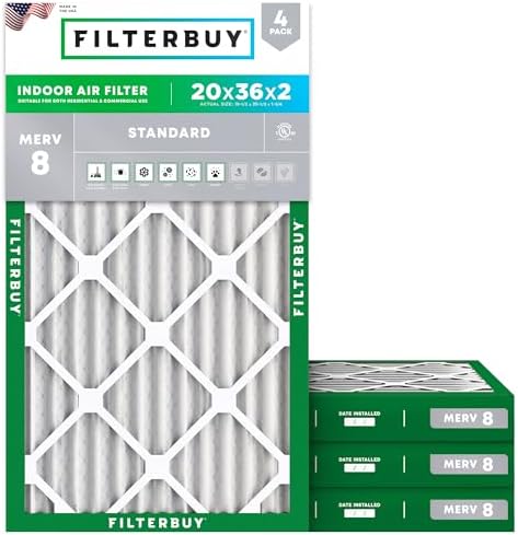 Filterbuy 20x36x2 Air Filter MERV 8 Dust & Allergy Defense (4-Pack) by Filterbuy