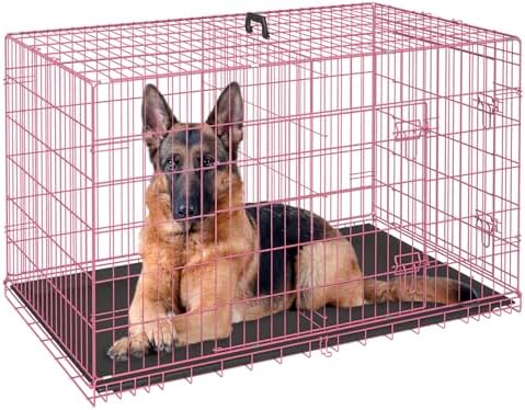 FDW | 48" Foldable Metal Dog Crate | Pink | Cage for XL Dogs by FDW