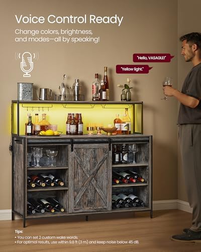 VASAGLE Coffee Bar, Buffet Cabinet with LED Light and Power Outlet - Image 4
