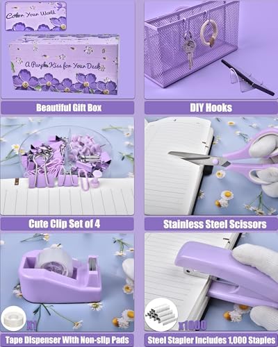 LXEVIHK Purple Desk Accessories 21-Piece Office Supplies Gift Set for Women - Image 5