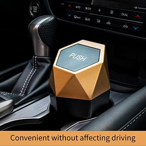 JUSTTOP Car Trash Can with Lid, Mini Diamond Design Portable Trash Can, Plastic Material and Multipurpose Organizers for Car,Home,Office(Gold) - Image 7