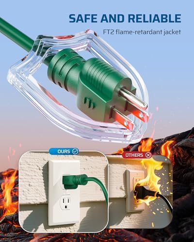 DEWENWIL 45FT (15'+10’ *3) Outdoor Extension Cord, 1 to 3 Splitter, Green - Image 3