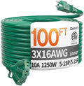 100FT 16 Gauge Green Outdoor Extension Cord with Multiple Outlets by Deeklify