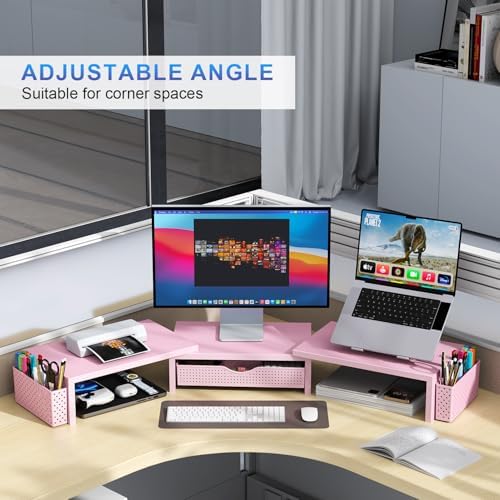 gianotter Dual Monitor Stand Riser With Drawer and 2 Pen Holders - Image 3