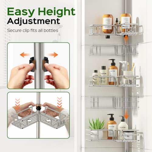 HAMITOR Shower Caddy Tension Pole, 4-Tier No Drill Corner Shower Organizer - Image 5