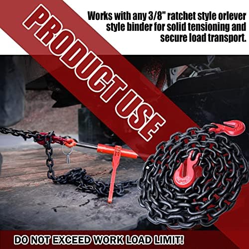 G80 Transport Binder Chain 3/8 Inch x 10 Foot | Tow Chain with Clevis Grab Hooks | 7,100 lbs Safe Working Load | Heavy Duty Chain for Transporting Towing (3/8'' x 10FT (Black)) - Image 2