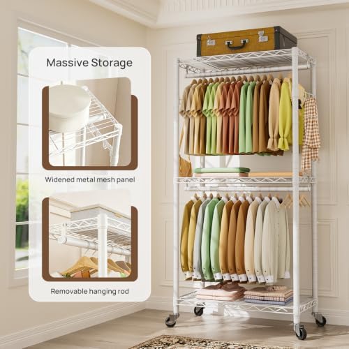 Golpart Heavy Duty Rolling Clothes Rack Wheels Portable Metal Garment Rack - Image 5
