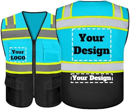 Safety Vest Customize Logo with 5 Pockets & Zipper Reflective High Visibility Vest Class 2 Outdoor Workwear by evershare