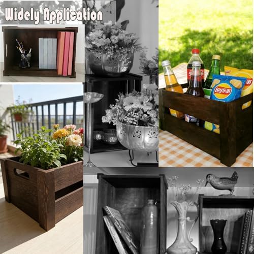 Rustic Wooden Crates Set of 3 - Reinforced Sturdy Wood Storage Crates with Cut-Out Handles, Assemble Easy Stackable Decorative Crates for Kitchen, Garage, Farmhouse - Image 6