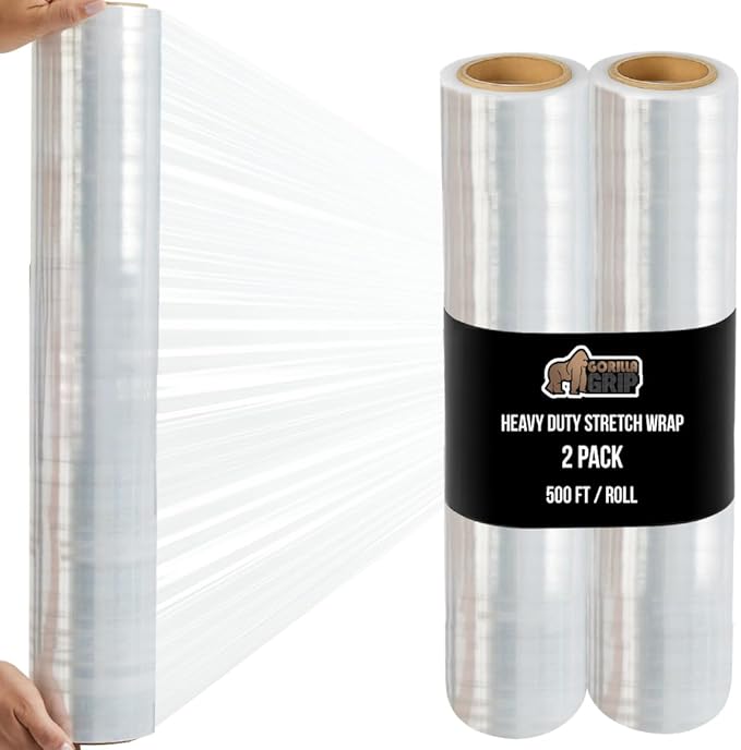 GORILLA GRIP 500% Stretch Film Heavy Duty Plastic, 2 Pack 500ft Shrink Wrap by GorillaGrip