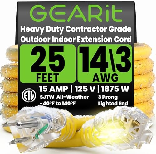 GEARit 25 Ft 14 Gauge Extension Cord SJTW OFC Copper ETL 15A 125V Grounded by GEARit