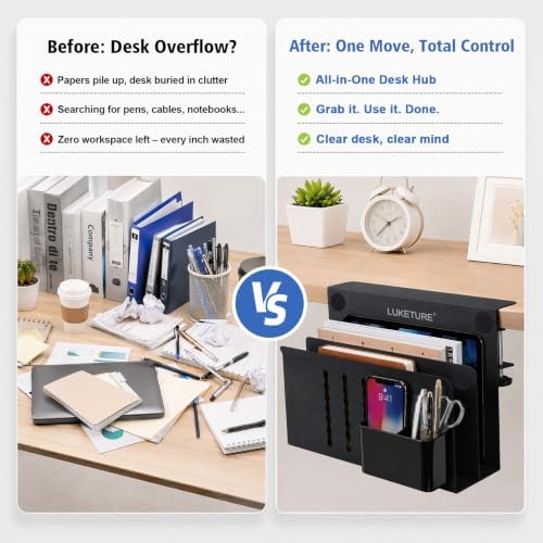 LUKETURE Desk Side Storage, 2 Tie Laptop Holder No Drill Clamp On Organizer - Image 4