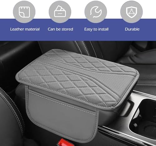 Car Center Console Cover, Breathable Fiber Leather Car Armrest Cover with 2 Storage Bags, Universal Vehicle Center Console Pad, Universal for SUV, Sedan, Truck (Gray) - Image 3