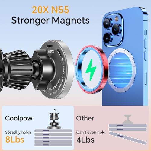 Coolpow 15W Magsafe Car Mount Charger Magnetic Phone Holders for Your Car - Image 5