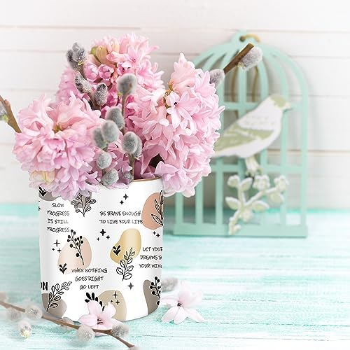 Cute Desk Pencils Pen Holder, Pencil Cup Holder for Desk, Ceramic Desktop Storage Pen Pencil Organizers Stationery Supplies for Office, Home, Words Pattern - Image 6