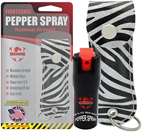 FIGHTSENSE Self Defense Pepper Spray - 1/2 oz Compact Size Maximum Strength Police Grade Formula Best Self Defense Tool for Women W/Leather Pouch Keychain by FIGHTSENSE