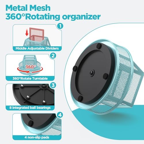 Docnest 360°Rotating Mesh Desk Organizer,6-Compartment Pen Holder,Blue - Image 4