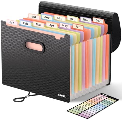 Sooez Accordion File Organizer, 13-Pocket Expanding File Folder Letter Size by Sooez