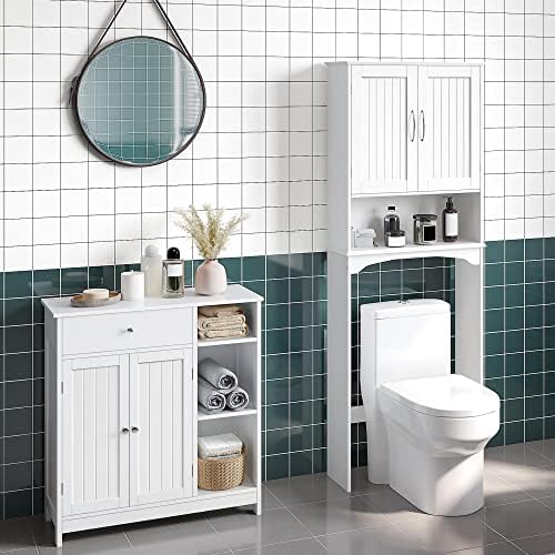 Yaheetech Bathroom Storage Cabinet with Drawer and 2 Beadboard Doors, White - Image 2