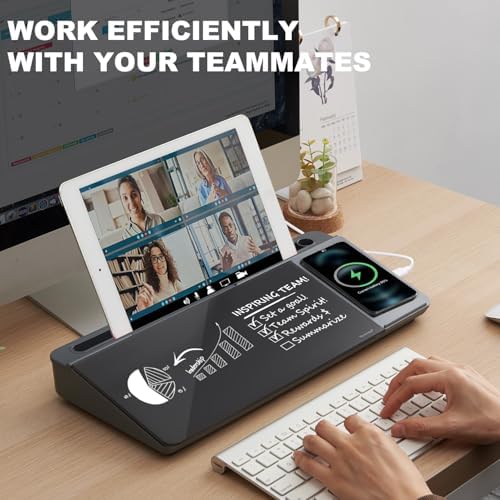 Small Glass Desktop Whiteboard Dry-Erase-Board - Computer Keyboard Stand with Wireless Charger White Board Surface Pad with Drawer, Desk Organizers with Accessories for Office, Home, School Supplies - Image 2