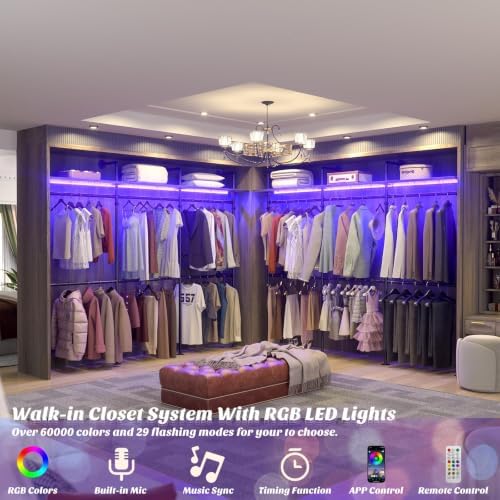 Cyclysio 118.3" Industrial Pipe Clothing Rack with LED Lights and Shelves - Image 5