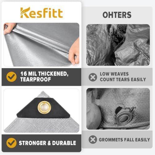 Kesfitt 16 Mil Heavy Duty Waterproof Tarp, 20x30 FT, Silver & Blue - Image 6