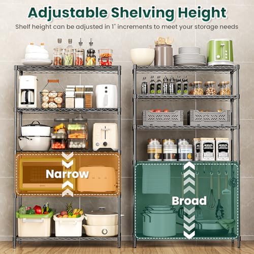 5-Tier Storage Shelves 72" H Wire Shelving, Adjustable Metal Shelving Pantry Shelves, 1325LBS Heavy Duty Rack with Shelf Liners for Garage Commercial Kitchen, 36" W x 14" D x 72" H, Black - Image 6