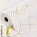 Shelf Liners for Kitchen Cabinets 17.5in x 30FT Non Adhesive Cabinet Liner Strong Non-Slip Thickened Gold Geometric Drawer Liner Easy to Clean for Shelf Cabinet with Knife and Tape Measure by Kimhan