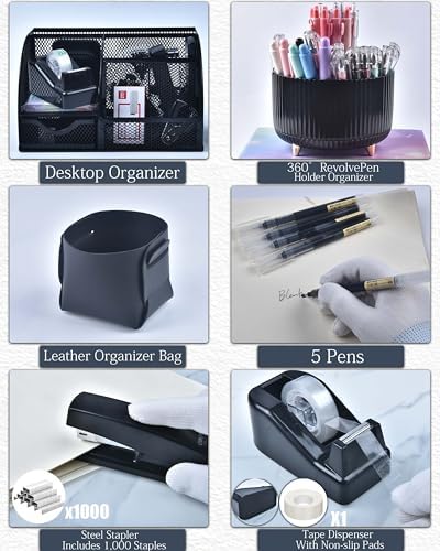 LXEVIHK Black Desk Accessories 21-Piece Office Supplies Gift Set - Image 3