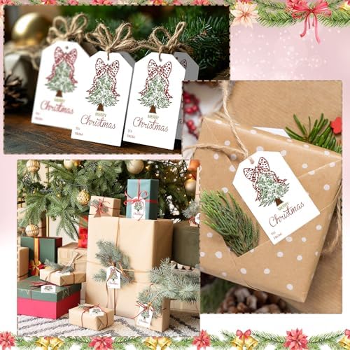 Teling 50 Pcs Christmas Gift Tags with String Red Bow Merry Christmas Tags - Image 6