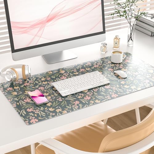Faux Leather Large Mouse Pad, Office Desk Mat, 31.5"x15.7", Ditsy Floral - Image 2