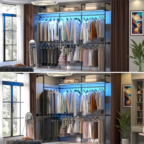 Cyclysio 118.3" Industrial Pipe Clothing Rack with LED Lights and Shelves - Image 7