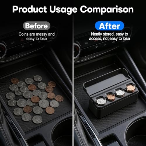 SINGARO Coin Holder for Car, Coin Change Organizer Compatible with Coins of Different Sizes, Dash-Mounted Holder Suitable for Most Cars, Trucks(Black) - Image 5