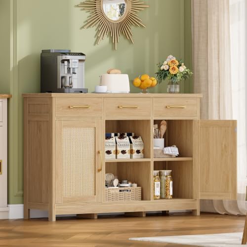 TEENFON Coffee Bar Cabinet with 3 Drawers, Farmhouse Buffet Cabinet - Image 2