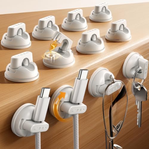 12-Pack Rotatable Cord Holder for Nightstand, LISEN 360°Rotating Magnetic Clips, No-Residue Strong Adhesive Cord Organizer for Desk, Phone Cord Holder for Home, Car, Office Desk Accessories, White by Lisen