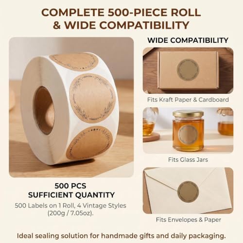 500Pcs 2" Brown Round Canning Labels with Wreath Designs - Image 6