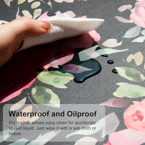 QiyI PU Leather Large Mouse Pad, Office Décor, 31.5" x 11.8", Pink Flowers - Image 3