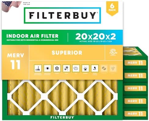 Filterbuy 20x20x2 Air Filter MERV 11 Pet & Allergy Defense (6-Pack) by Filterbuy