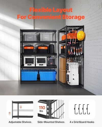 VEVOR Storage Shelves, 3000 lbs, 5 Tier Heavy Duty Garage Shelving, 20" D x 48" W x 72" H Adjustable Metal Shelves for Industrial Shelving Unit Utility Shelf, for Kitchen, Warehouse, Basement, Black - Image 5
