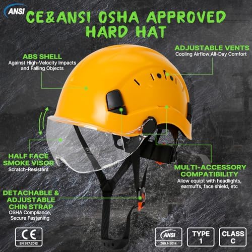 Aolamegs Construction Hard Hat with Visor and Chin Strap for Men,ANSI Z89.1 - Image 2