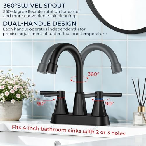 Matte Black Bathroom Sink Faucet, 2-Handle 4-inch Centerset Faucet - Image 5