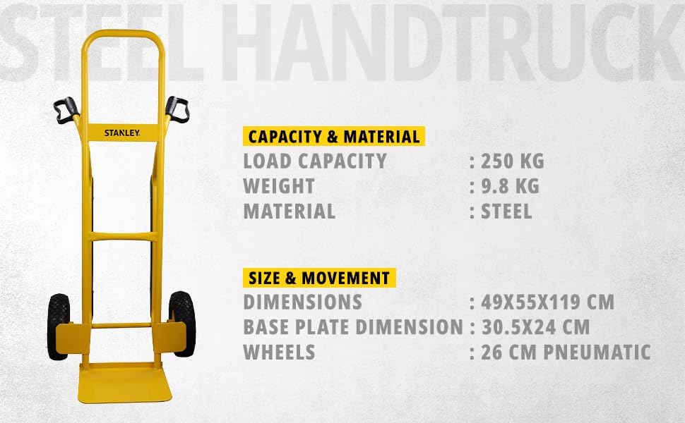 Stanley Steel Hand Truck-250 kg, SXWTC-HT524, Yellow - Image 3